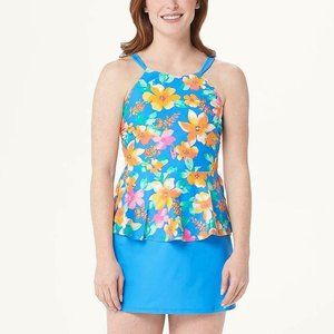New SZ 14 Cornflower Blue  Isaac Mizrahi Live! Floral Peplum Tankini with Skirt
